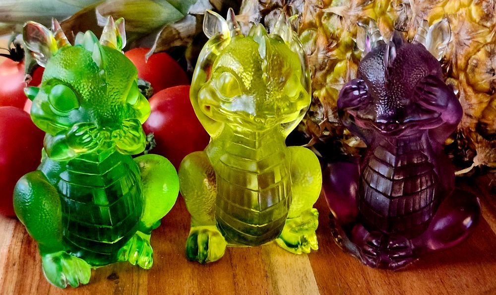 Baby Dragon Trio Purple, Yellow and Green Resin