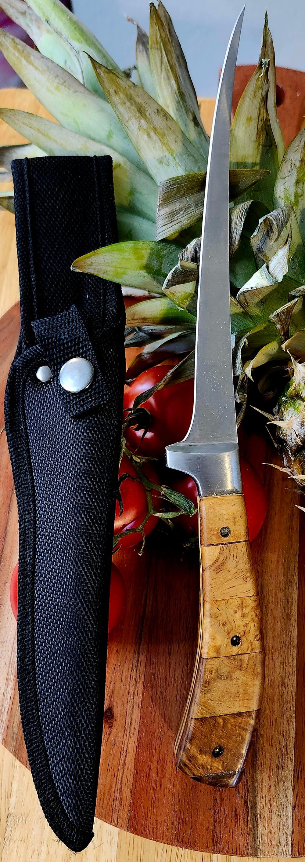Filet Knife Golen Ambonya Burl Yellowheart Liners