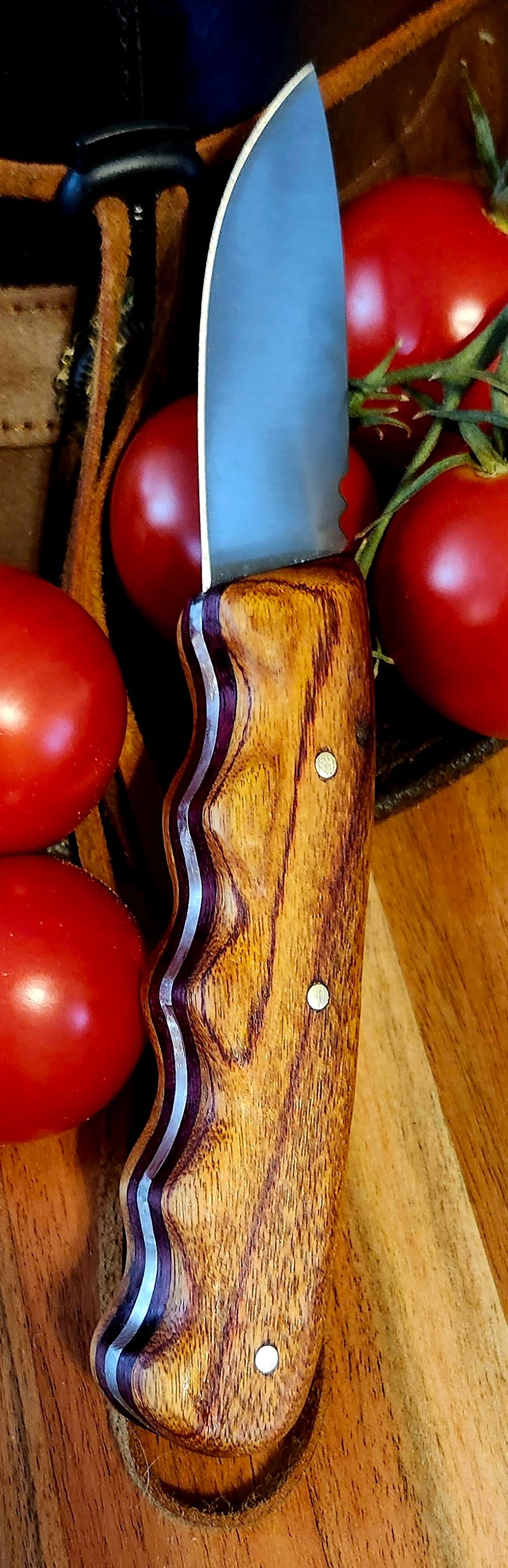 Skinner Knife with Canarywood and Purpleheart Liners Handle 