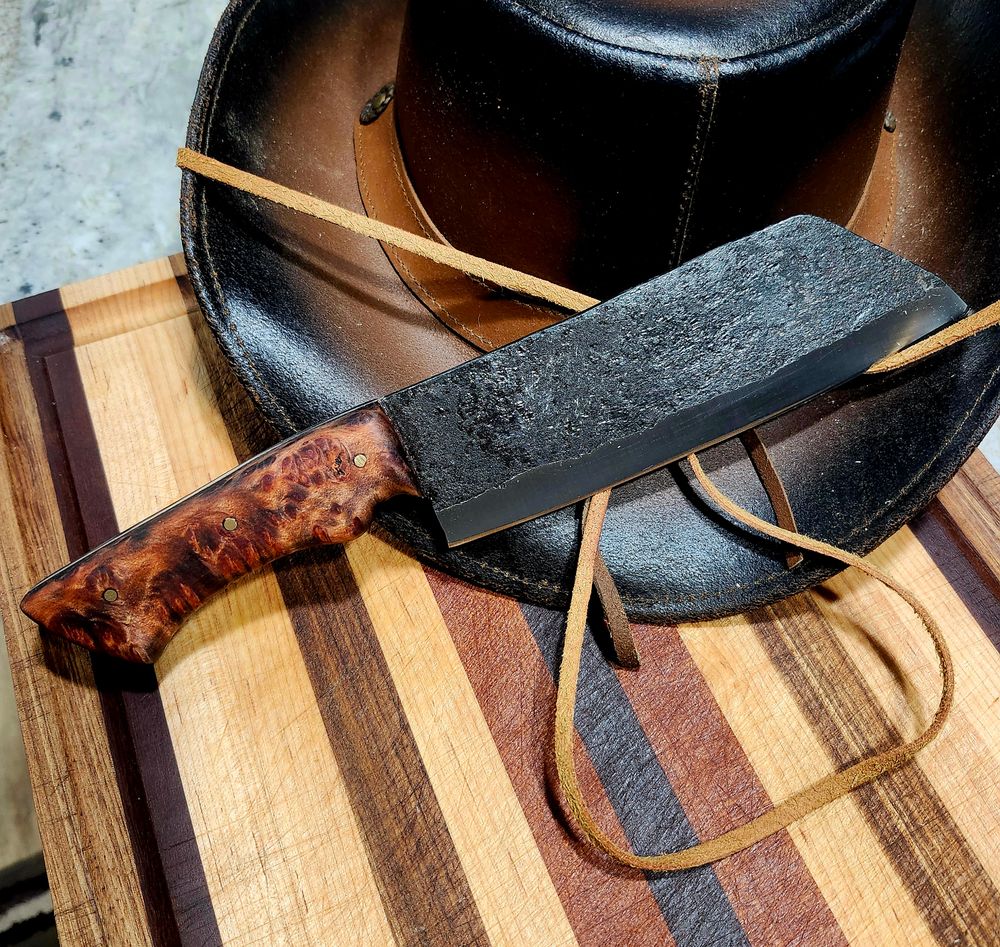 Viking Style Chef's Knife with Ancient Redwood Burl Handles 