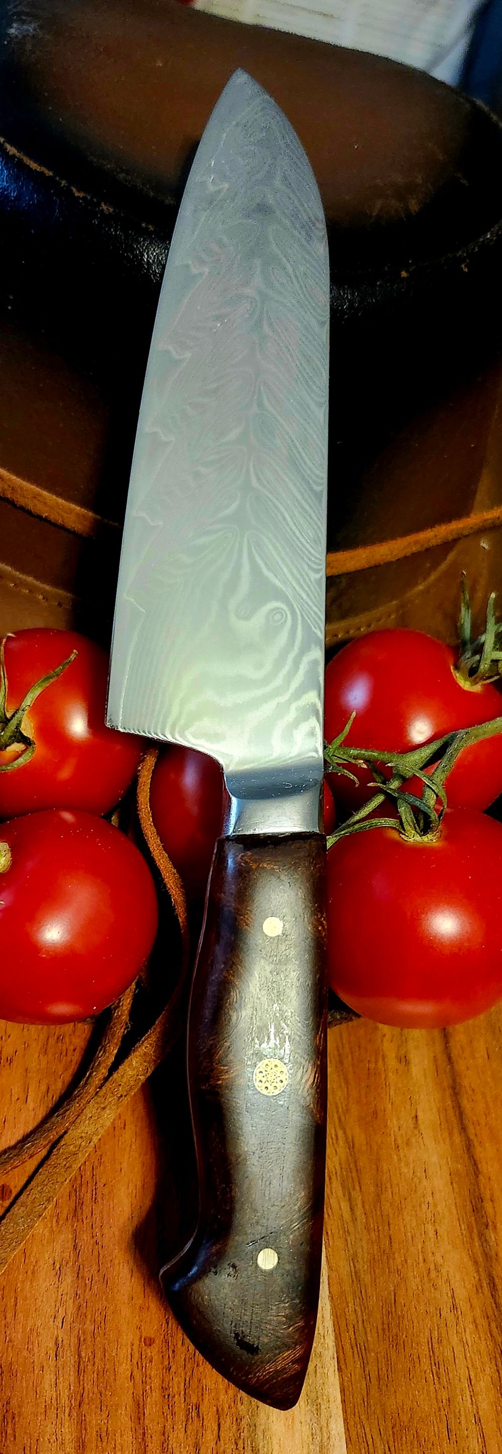Santoku Knife Damascus Stainless Steel with Sonoran Desert Ironwood Burl Handles 