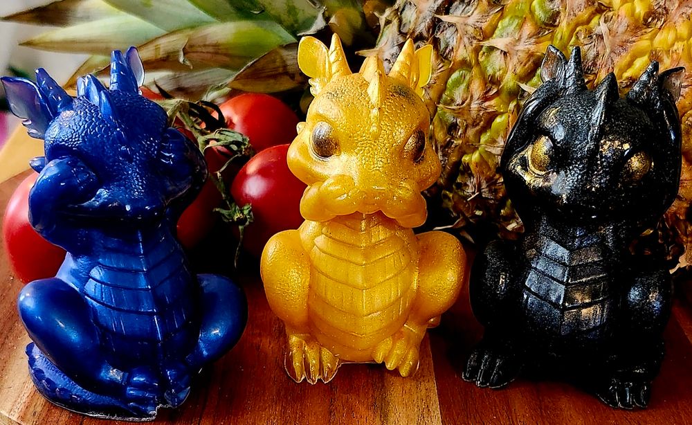 Baby Dragon Trio Black, Gold and Navy Blue Resin